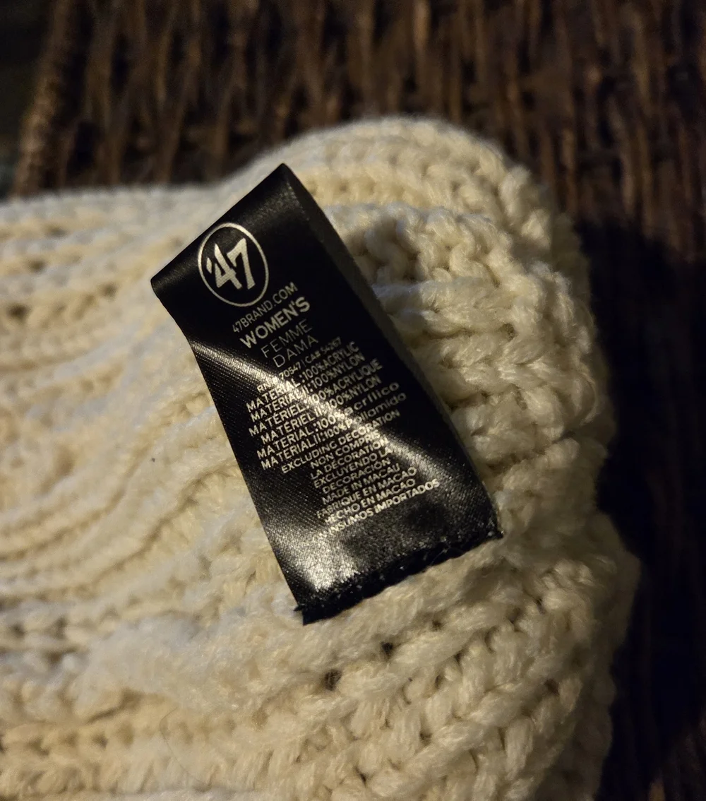 '47 Yankees Winter Hat Cable Knit Cuffed Pom Beanie Cream White New York Gift - Picture 7 of 9